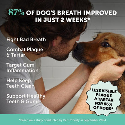 Pet Honesty Dental Powder, Breath Freshener and Teeth Cleaning Dental Care for Dogs, Plaque Tartar Remover with Postbiotic - 30 Scoops