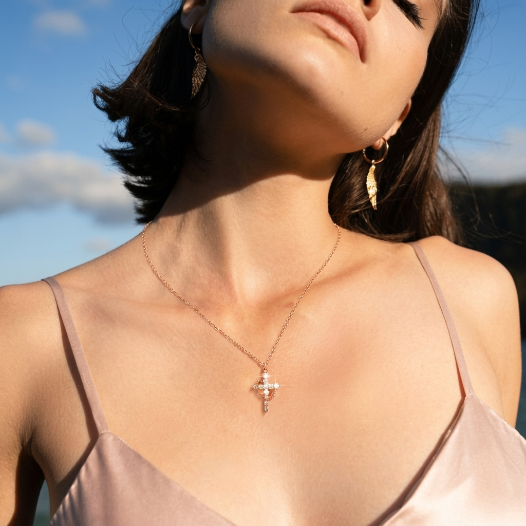 Simple Crown & Cross Pendant Choker Easter Necklace for Women & Men