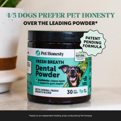 Pet Honesty Dental Powder, Breath Freshener and Teeth Cleaning Dental Care for Dogs, Plaque Tartar Remover with Postbiotic - 30 Scoops