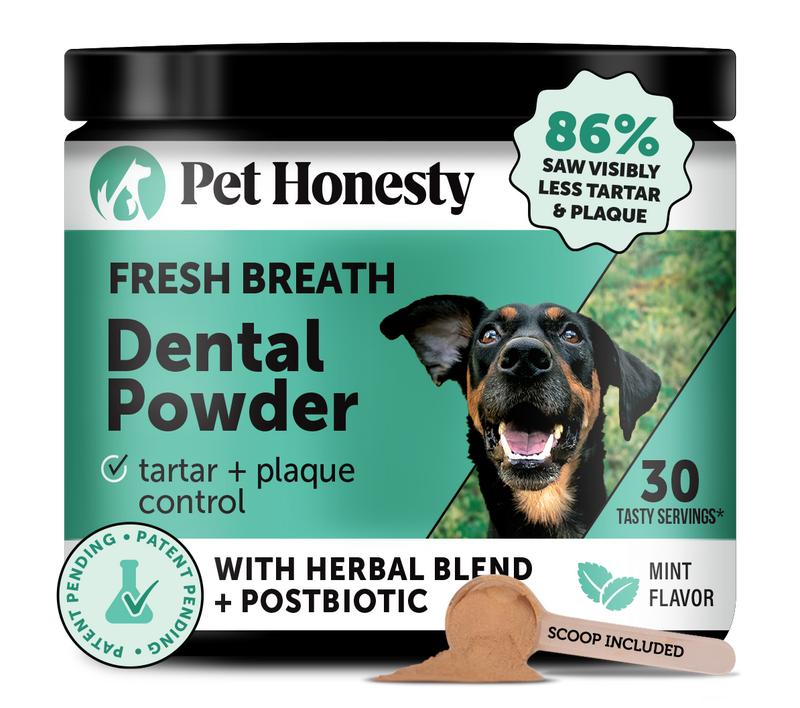 Pet Honesty Dental Powder, Breath Freshener and Teeth Cleaning Dental Care for Dogs, Plaque Tartar Remover with Postbiotic - 30 Scoops