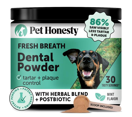 Pet Honesty Dental Powder, Breath Freshener and Teeth Cleaning Dental Care for Dogs, Plaque Tartar Remover with Postbiotic - 30 Scoops